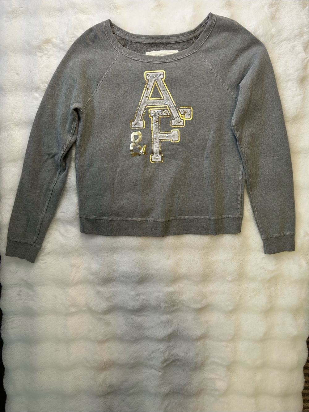 Abercrombie & Fitch Gray Crewneck with Gold Sequined Logo Y2K